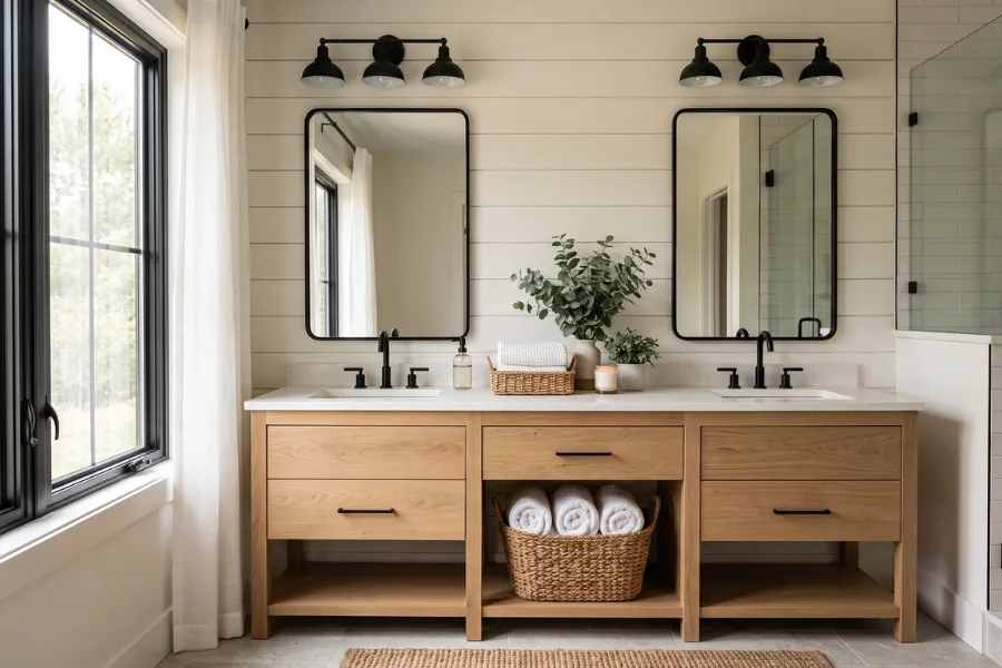 Shiplap bathroom accent wall