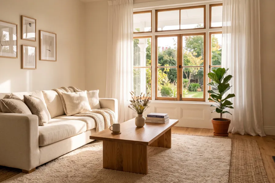 Soft beige living room carpet