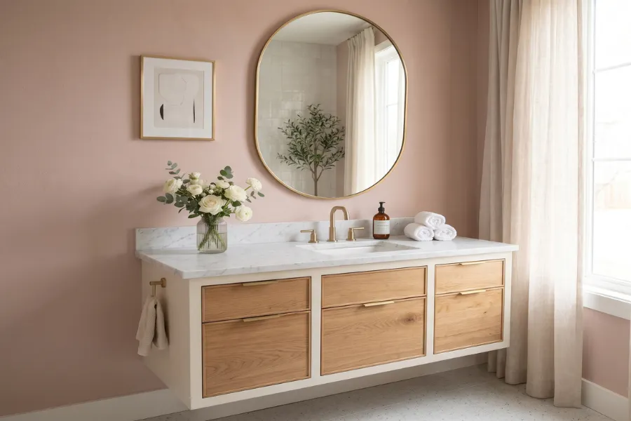 Soft pink accent wall
