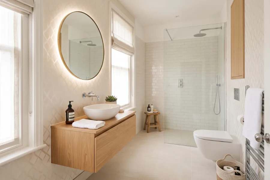 Space enhancing bathroom wallpaper