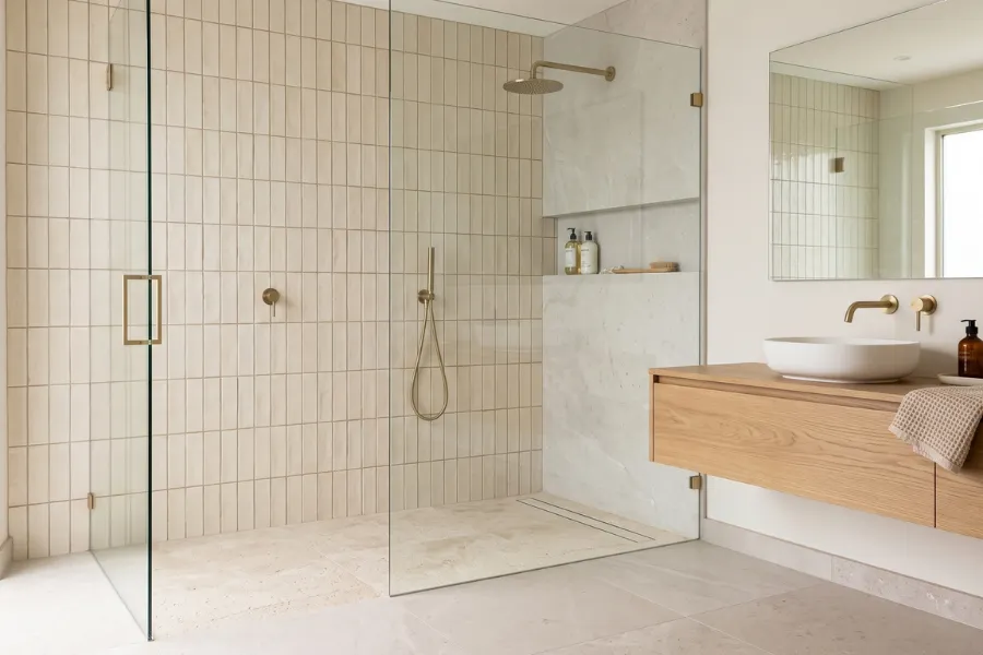 Stacked tile shower wall