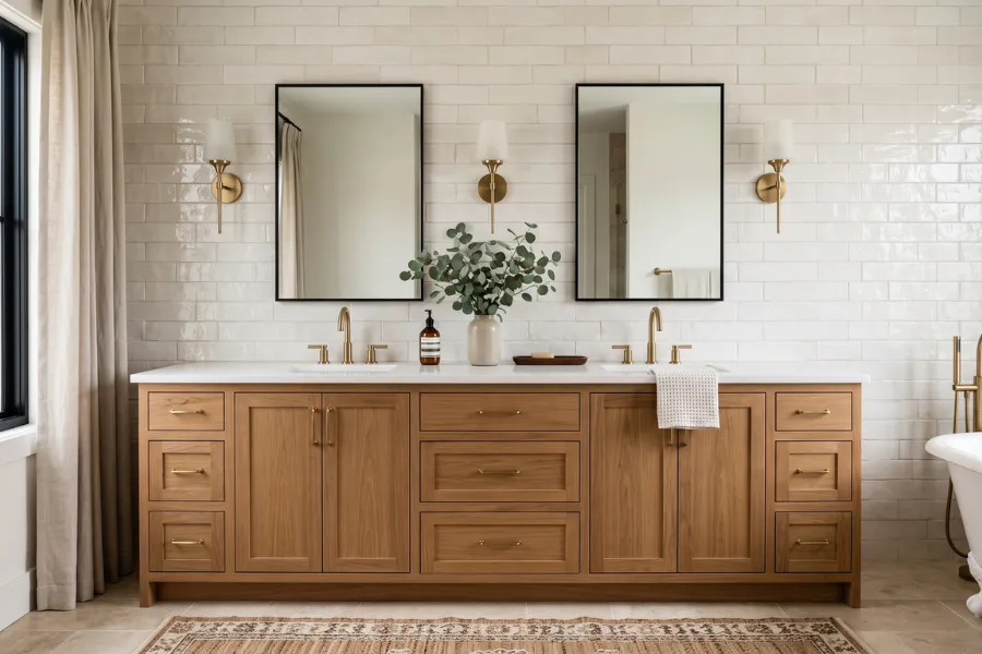 Subway tile feature wall