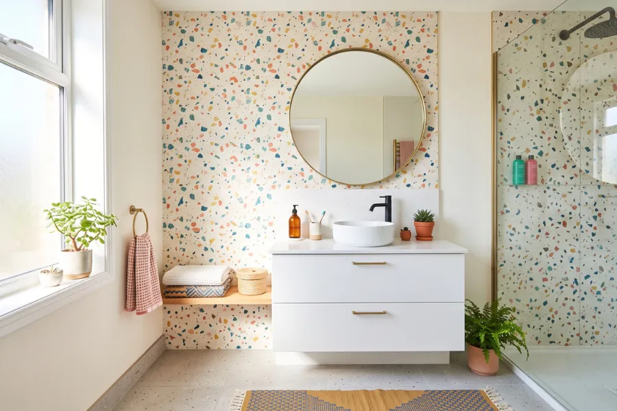 Terrazzo bathroom wallpaper design