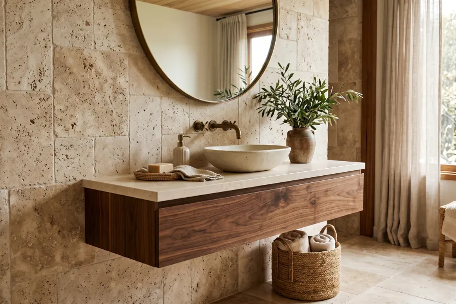 Travertine feature wall