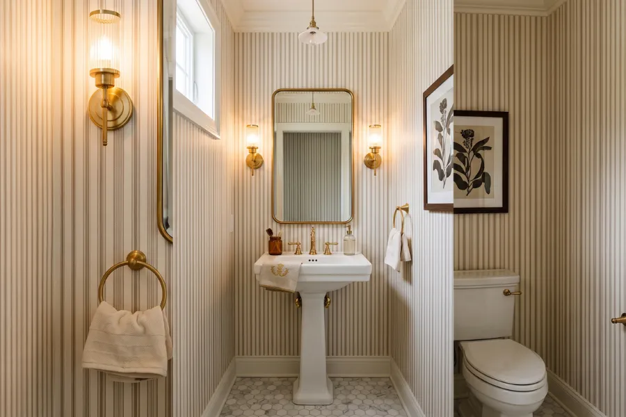 Vertical stripe bathroom wallpaper
