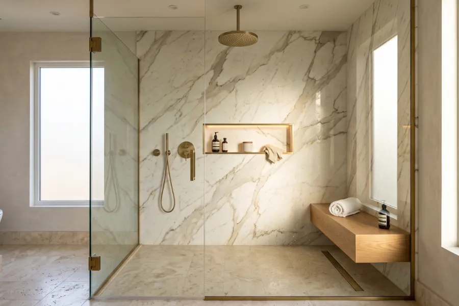 Walk-in shower accent wall