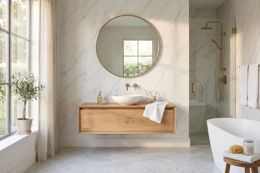 White marble bathroom wallpaper