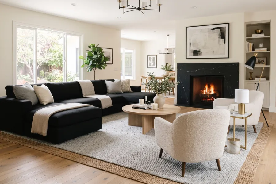 black sofa accent chairs