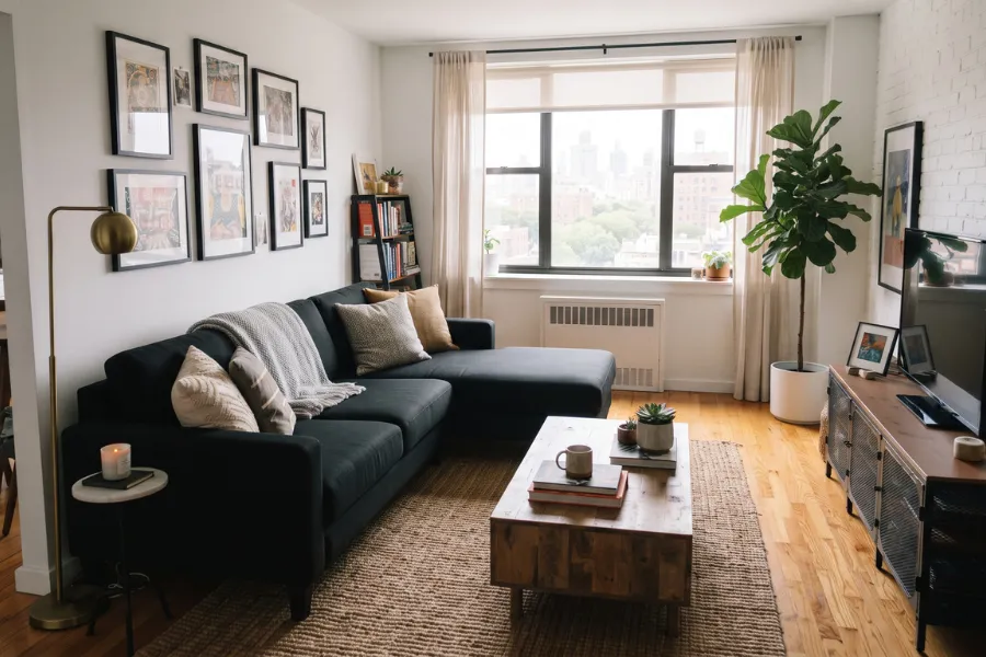 black sofa apartment room