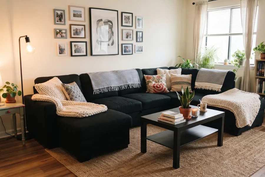 black sofa budget decor