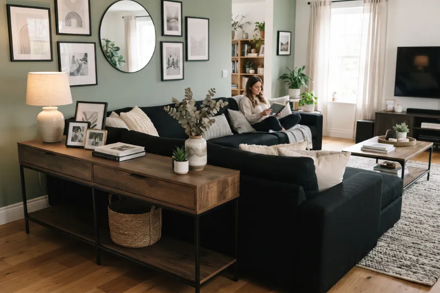 black sofa console table