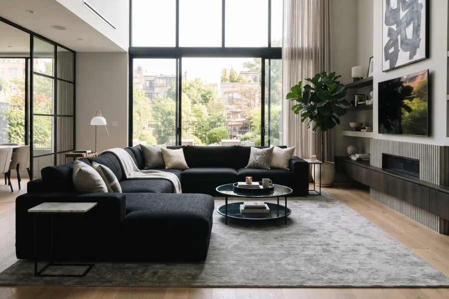 black sofa contemporary decor