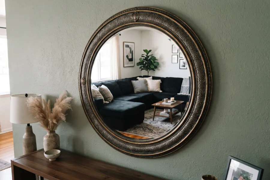 black sofa decorative mirror