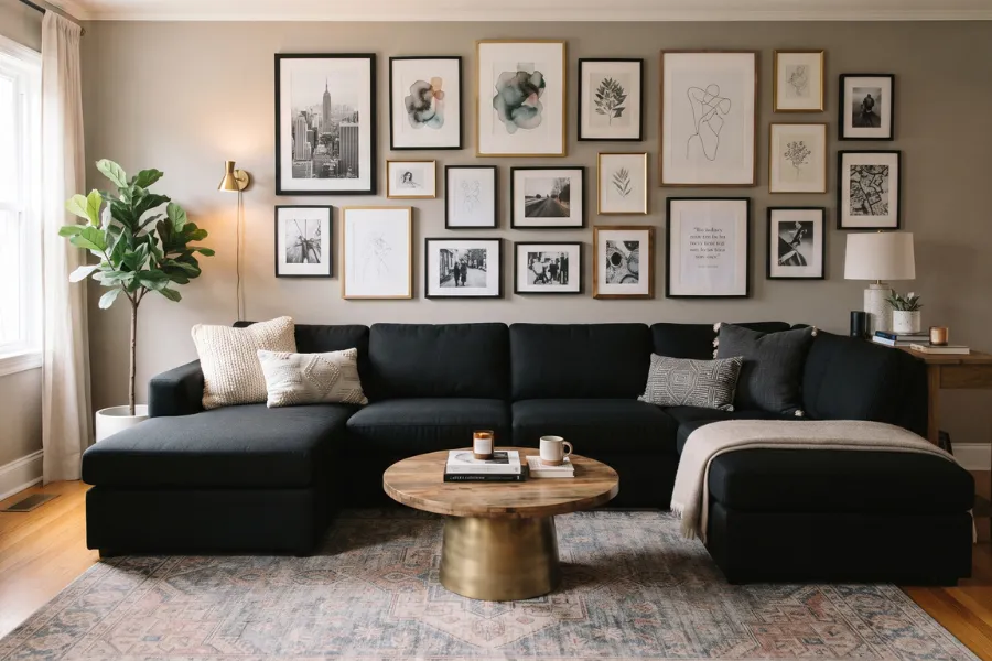 black sofa gallery wall