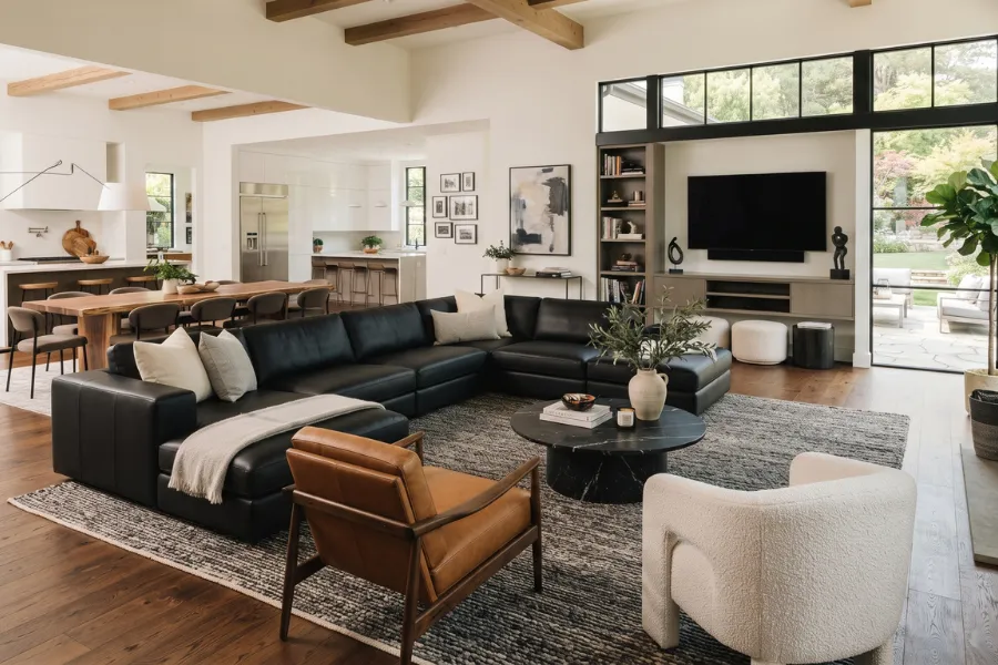 black sofa large room