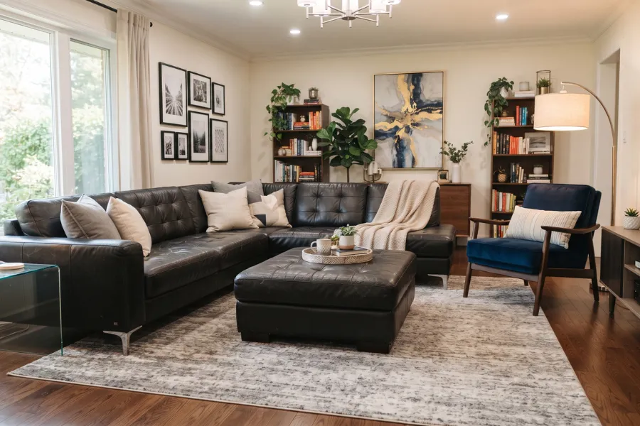 black sofa leather accents