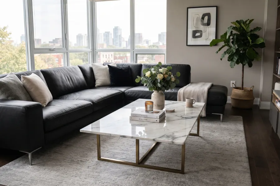black sofa marble decor