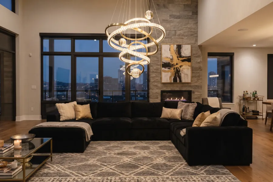 black sofa chandelier