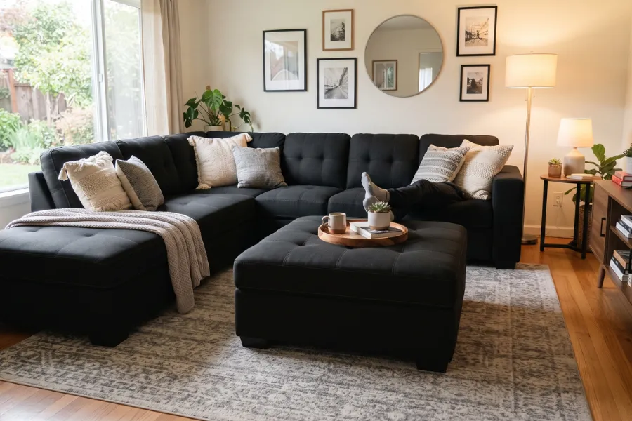 black sofa ottoman