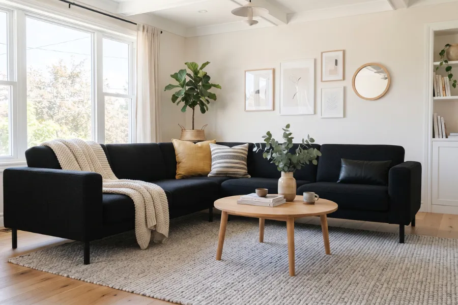 black sofa scandinavian style