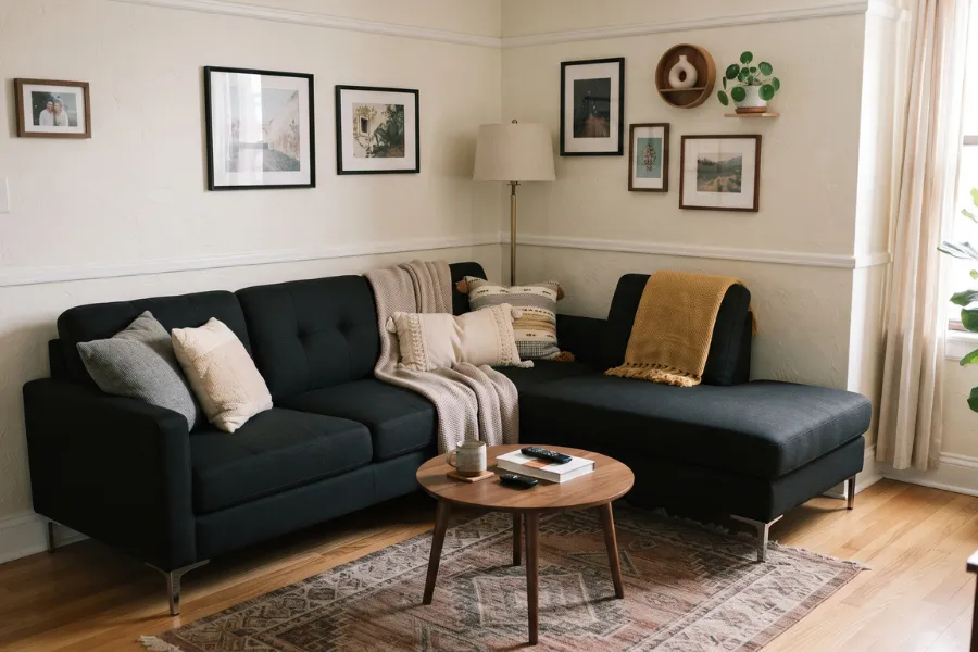 black sofa small room