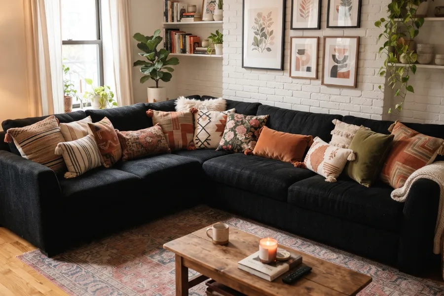 black sofa throw pillows