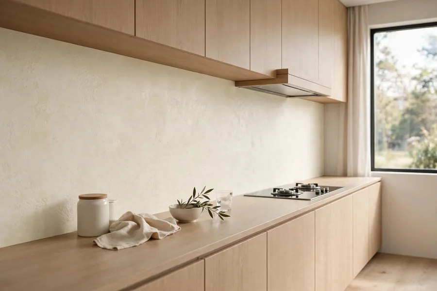 Neutral minimalist backsplash in quiet tones — modern kitchen backsplash ideas