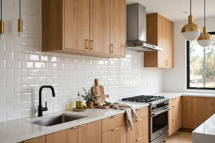 Glossy light-reflective backsplash finish — modern kitchen backsplash ideas