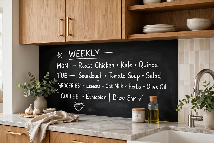 Chalkboard paint backsplash accent section — modern kitchen backsplash ideas