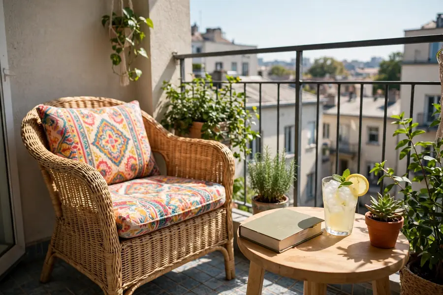 Single statement armchair on a small balcony