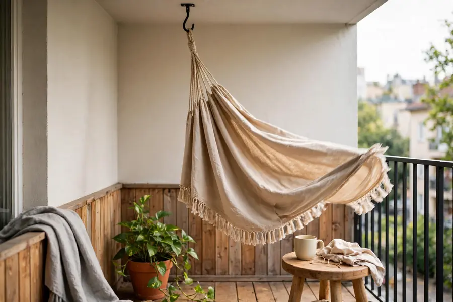 Hammock chair in a balcony corner