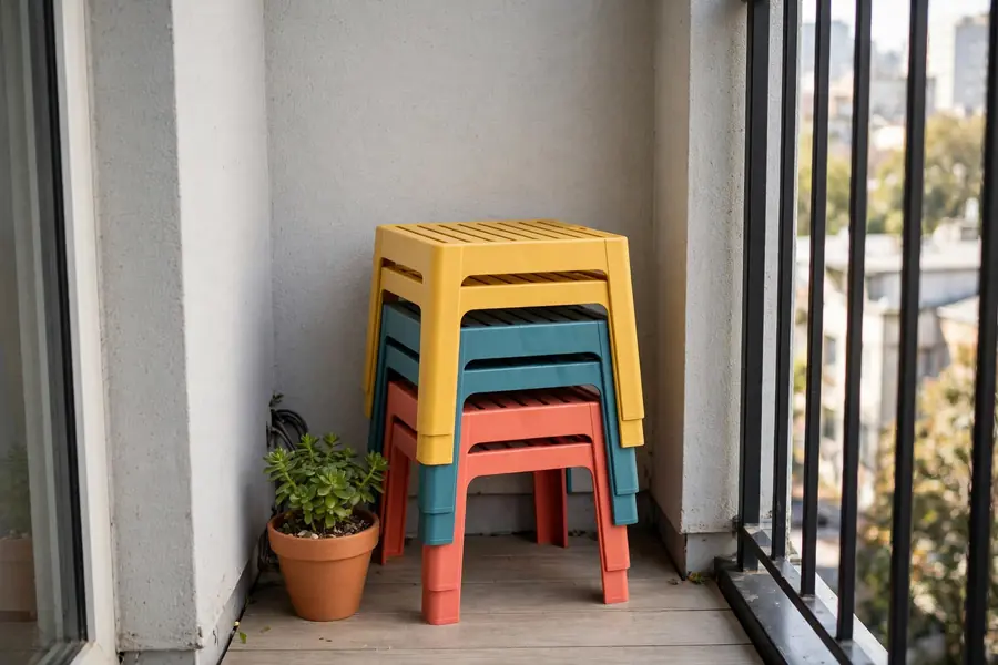 Stackable stools on a small balcony