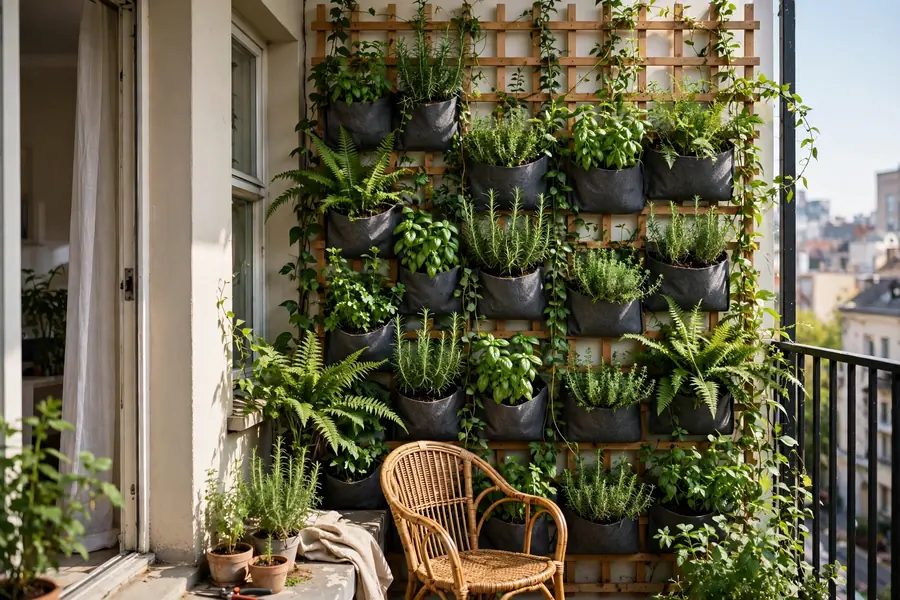 Vertical garden wall on a small balcony