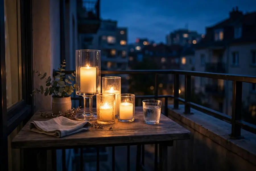LED candle cluster on a balcony table