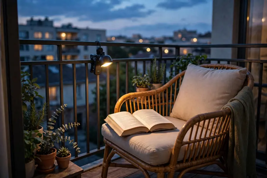 Clip-on reading light on a balcony