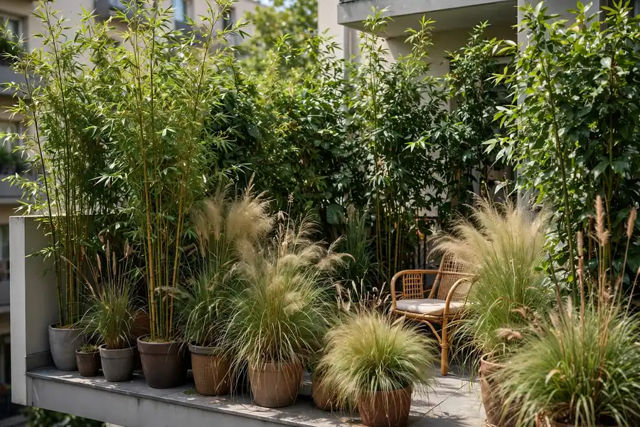 Tall planter privacy wall on a balcony