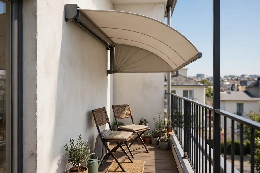 Retractable half umbrella on a small balcony