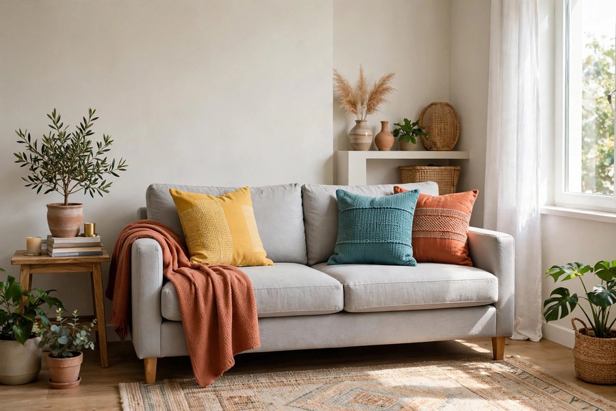 Light Gray Sofa with Pops of Color