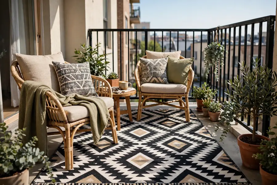 Outdoor rug on a small balcony
