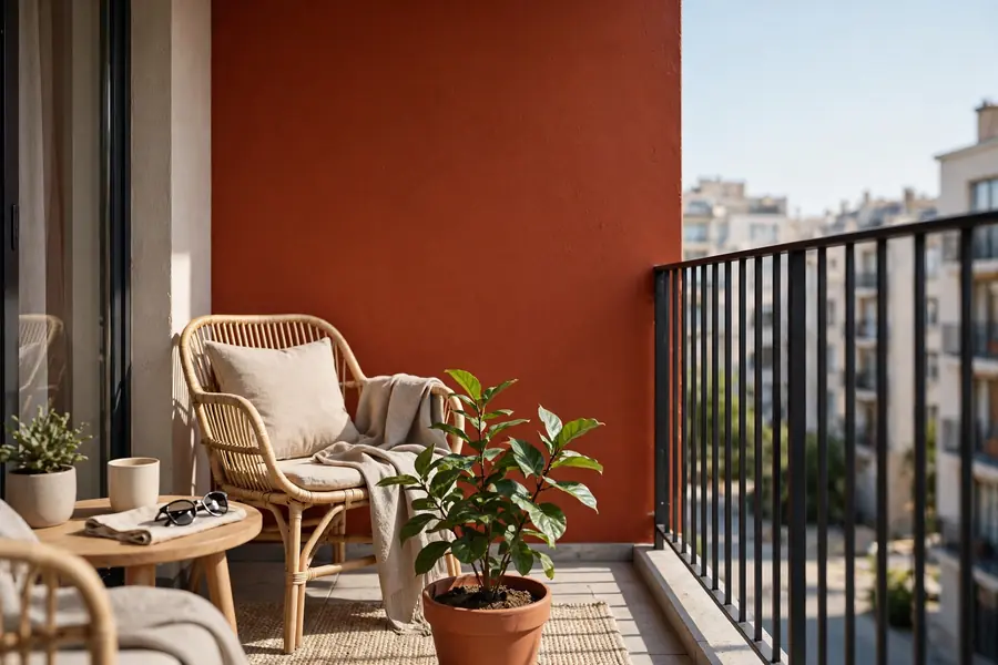 Painted accent wall on a small balcony
