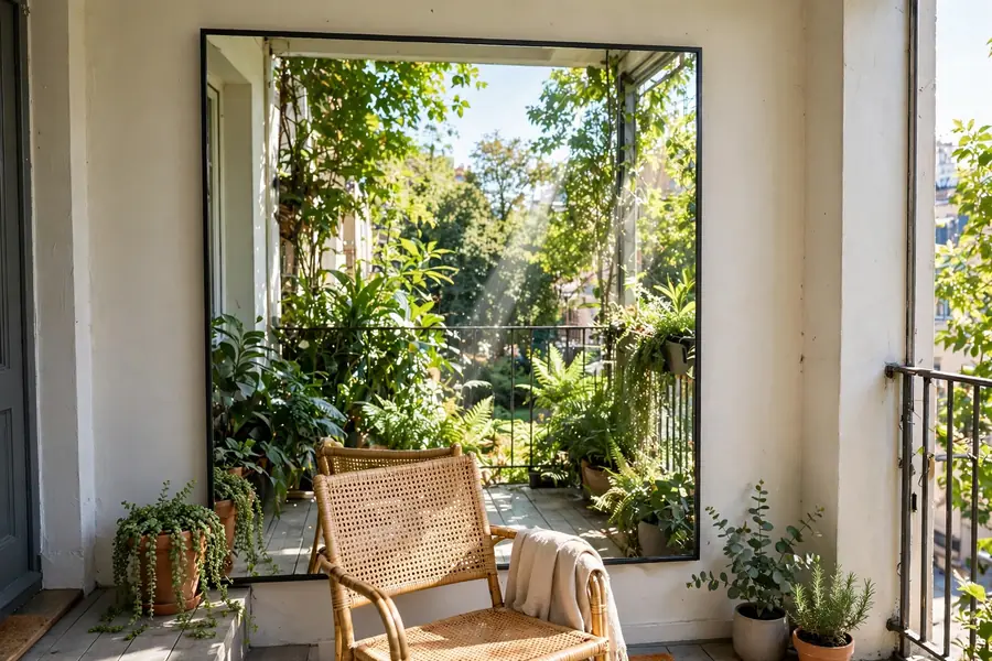 Mirror on a small balcony wall