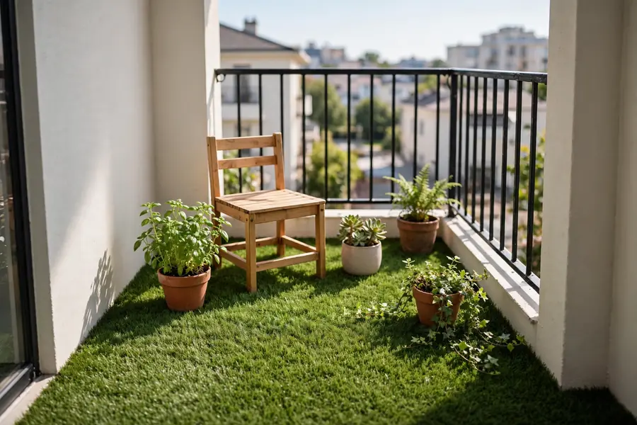 Fake grass mat on a small balcony