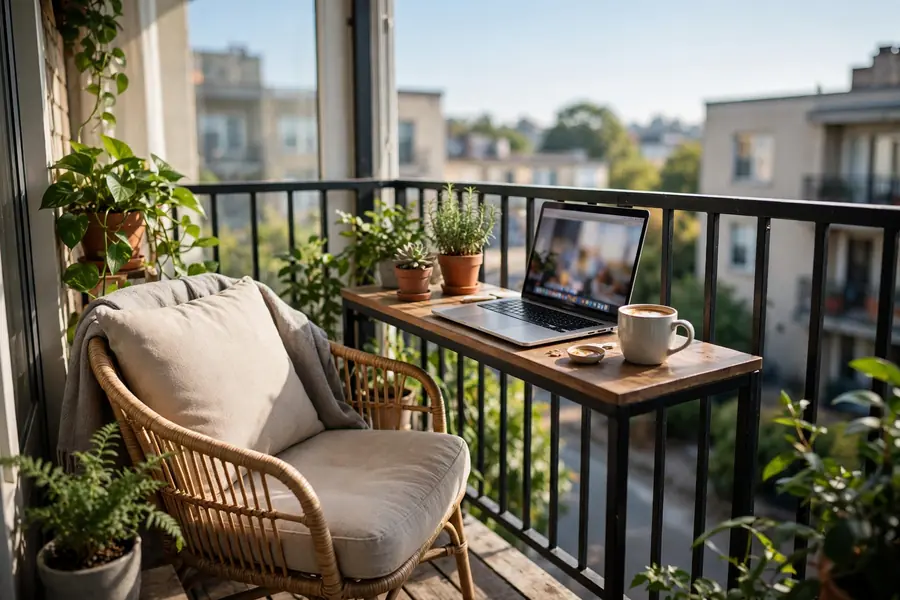 Laptop-friendly work corner on a balcony