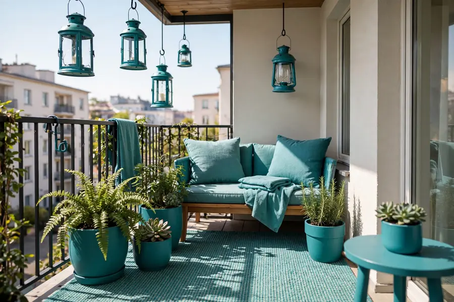Balcony with one coordinated color story in teal