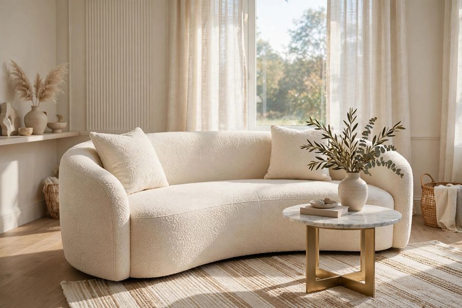 Curved Boucle Sofa