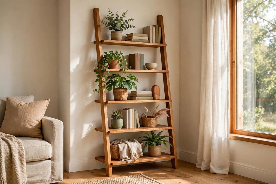 Oak Ladder Shelf
